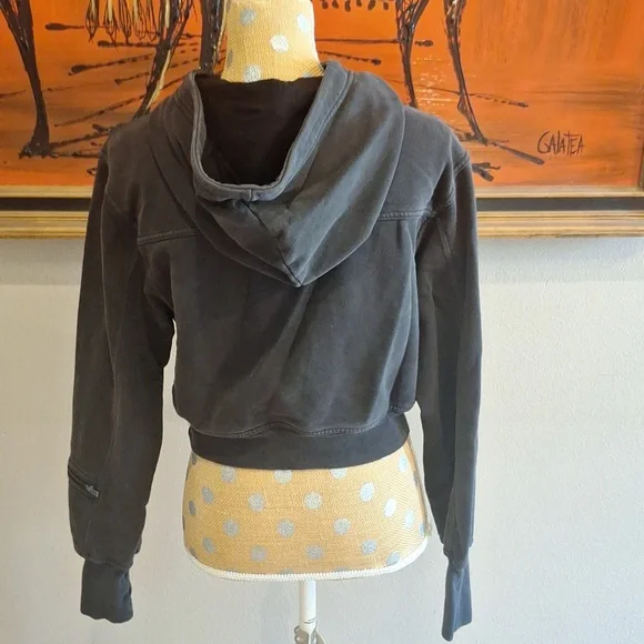 Free People FP Movement Cropped 3/4 Zip Hoodie Black Size Medium - Picture 6 of 11